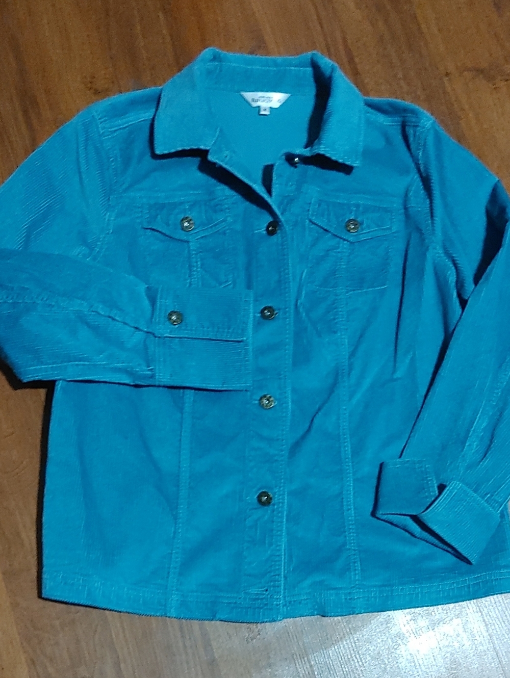 Northern Reflections Teal Corduroy Button-Up Jacket With Side Pockets Sz MED
